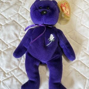Ty “Princess” Plush Bear in Deep Purple with White Rose